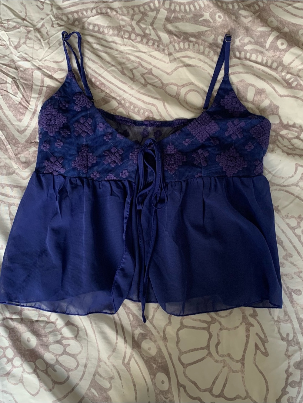 Cider Deep Blue Embroidered Chiffon Cami
